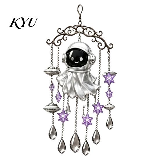 Window Hanging Decoration Halloween Ghost Wind Chime Decoration, Vintage Sun Catcher with Faux Crystal Party Supplies Drops Tassels, Acrylic Ornament