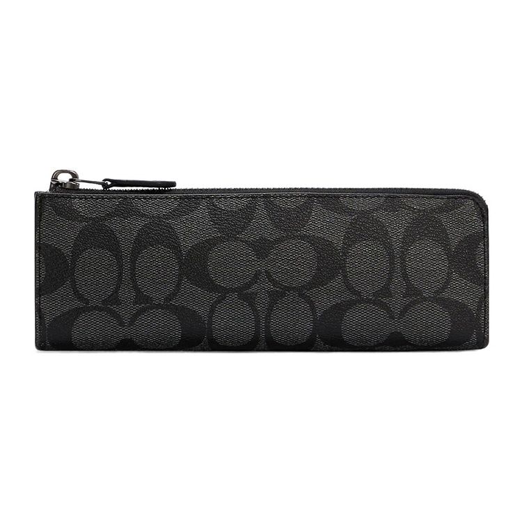 Coach Pencil Case Organizational Case 20 Classic Monogram Zipper Canvas With Leather Wallet Clutch Small Unisex Accessories Black Gray C6986-QBO4G