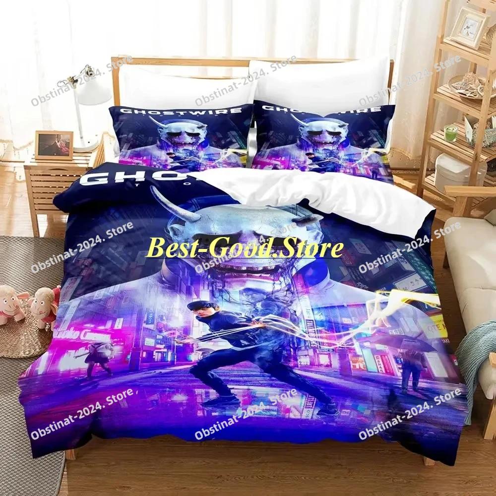 GhostwireTokyo Bedding Set Single Twin Full Queen King Size Bed Set Aldult Kid Bedroom Duvetcover Sets Anime Bed Sheet Set