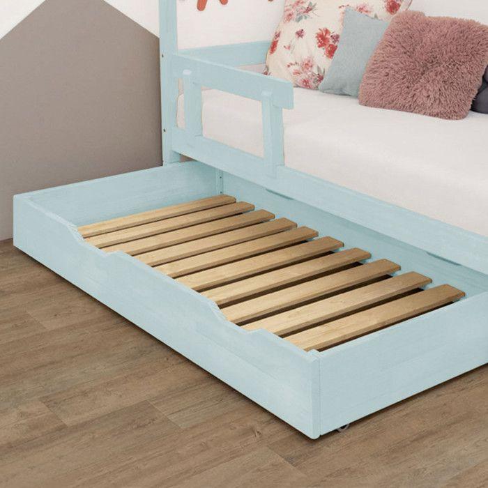 Tiroir de lit 90 x 160 avec sommier BUDDY - bleu clair