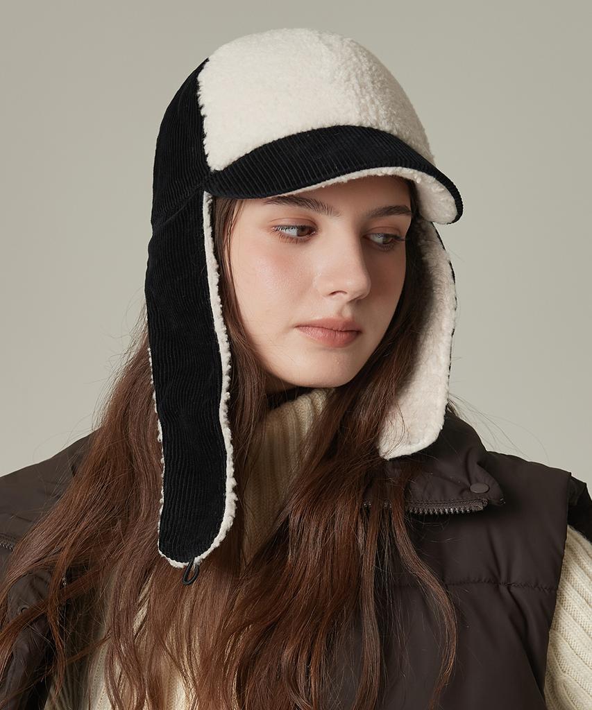Hwaiteusaenjeu Corduroy Fleece Contrast Earmuff Caps New Hallen (6 Colors)