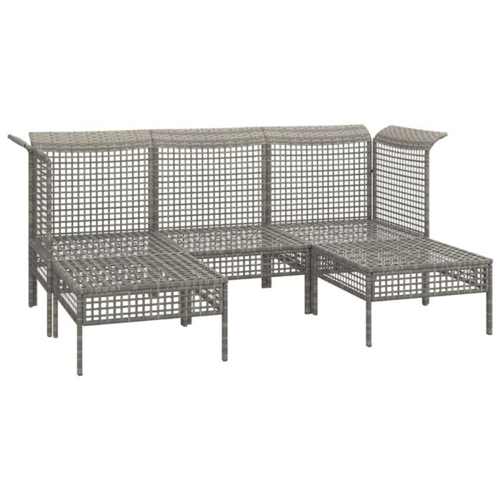 VidaXL Salon de jardin 5 pcs avec coussins Gris Résine tressée, ensemble de salon d'extérieur, ensemble de mobilier 319664