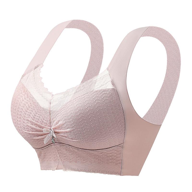 Light Pink Lace Wireless Bra with Bow Detail and Wide Comfort Straps L розовый