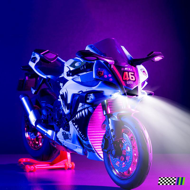 1/10 Yamaha YZF-R1 Alloy Die Cast Motorcycle Model Vehicle Collection Sound and Light Off Road Autocycle Toys Car