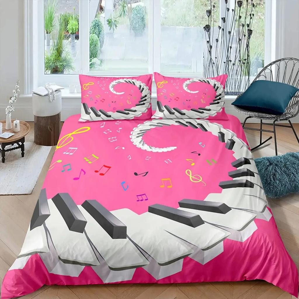 Piano Duvet Cover Set King Queen Full Size For Kids Boys Girls Music Lover Polyester Comforter Cover With Pillowcase Bedding Set