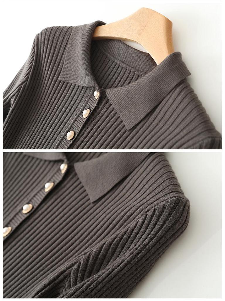 Women's Extra Long Slimming Knitted Polo Collar Dress for Autumn and Winter