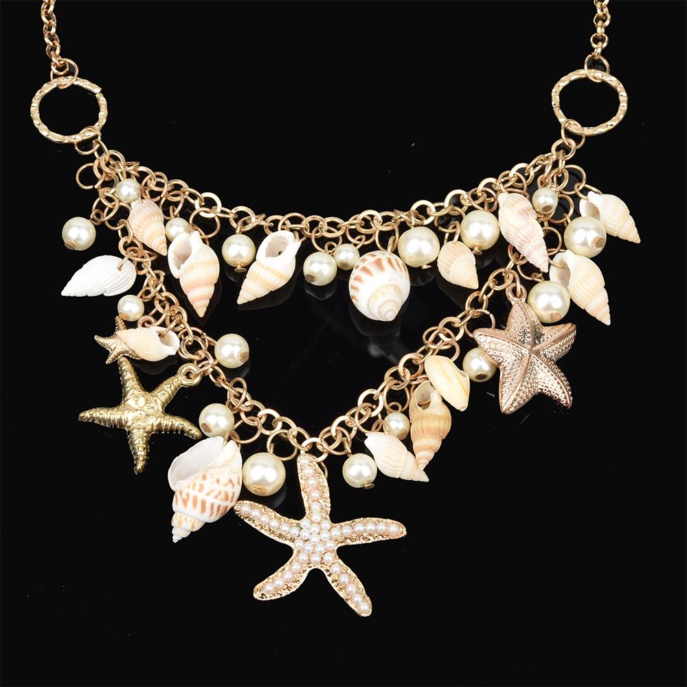 

Мода Многослойная раковина Морская раковина Жемчужный кулон Нагрудник Ожерелье Пляжная одежда
