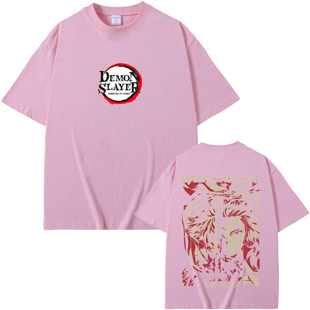 Anime Demon Slayer Rengoku Kyoujurou Double Sided Print T-shirt Summer Men Women Casual Oversized Tshirt Male Vintage T Shirts