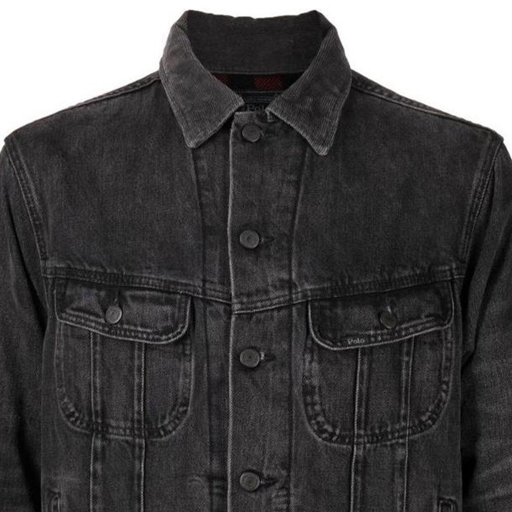 Polo Ralph Lauren Solid Color Single Breasted Polo Collar Long Sleeve Denim Jacket Men Jackets Black 710878854-001