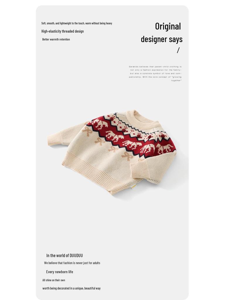 DUUDUU 2025 Roter Strickpullover im koreanischen Stil für Kinder - Warmes Herbst-/Winteroberteil