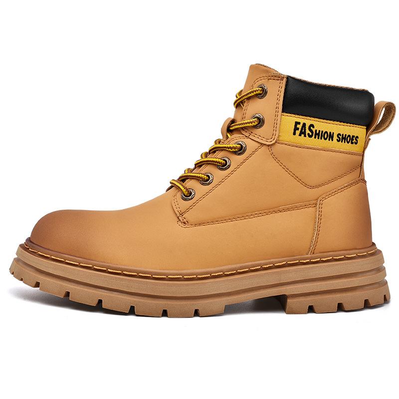 Zimní vysoké pracovní boty v britském stylu s tlustým dnem Pracovní boty Pánské středně vysoké voděodolné retro motorkářské trendy boty