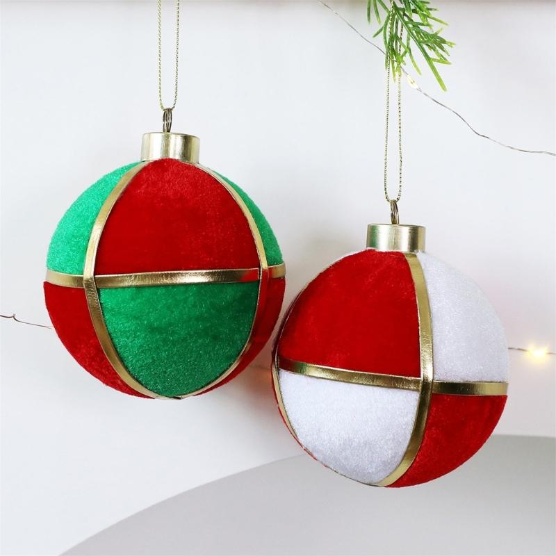 Round Soft Fabric Holiday Ornament with Ribbon Accent and Display Cord for Party Photos, Entryways and Seasonal Displays