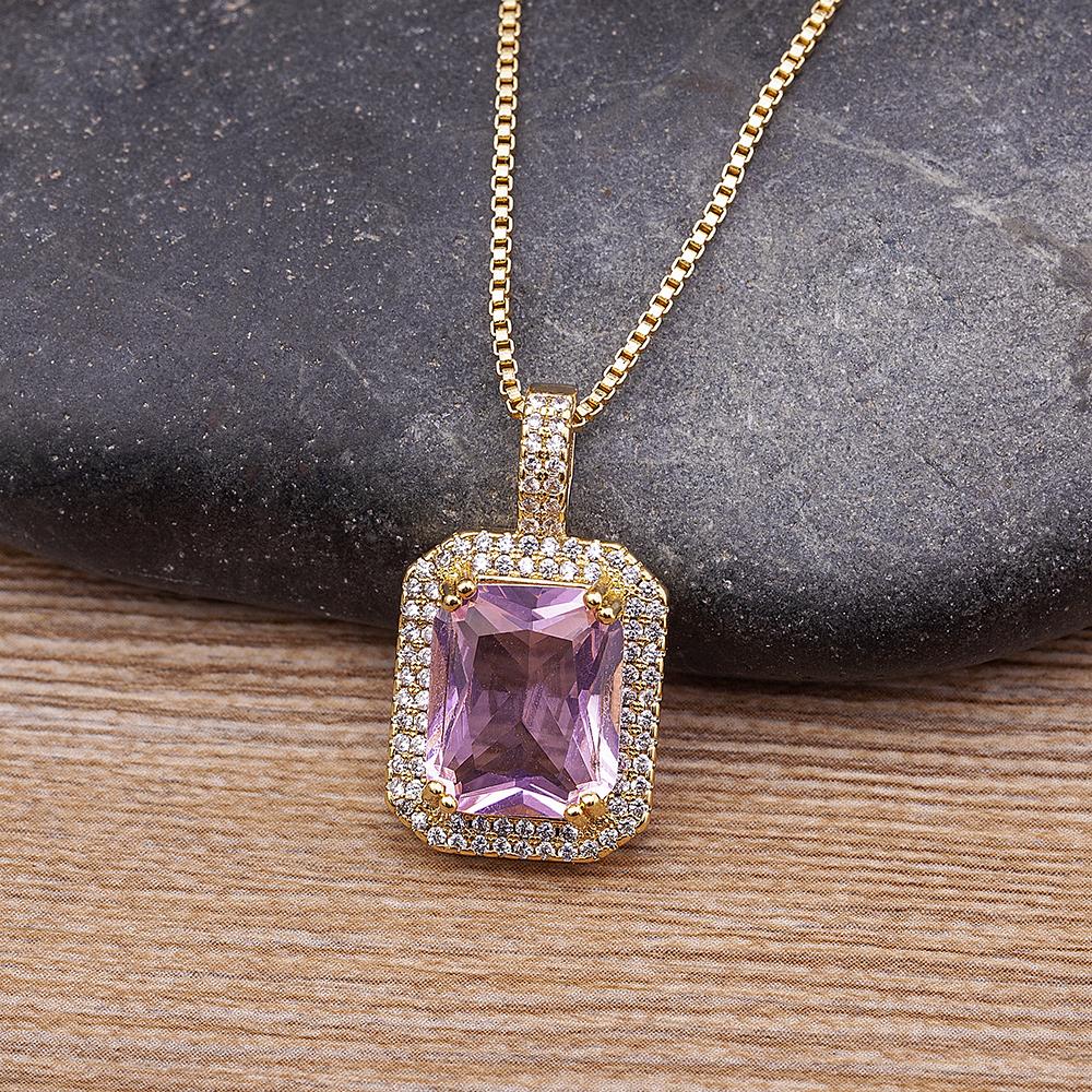 Nidin Top Quality Austrian Crystal Geometric Rectangle Pendant Necklaces For Women 5 Colors Stone Zircon Party Wedding Jewelry