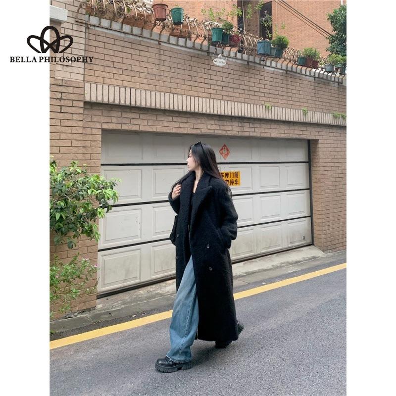 Höst Vinter Ny brittisk stil Lös enfärgad yllerock Koreansk stil Casual Retro förtjockad lång yllerock