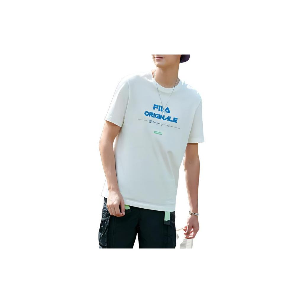 FILA Fashion Trend Sports Embroidered Round Neck Short Sleeve T-Shirt Men Tops White F11M329111AWT