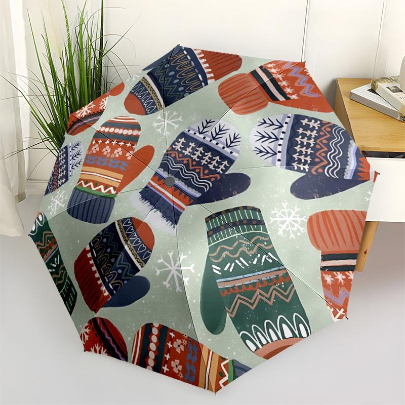 

1pc Mittens Winter Patterns Automatic Folding Umbrella - Portable Collapsible Design, 8-Rib Iron Frame, Durable Fabric yy251125127
