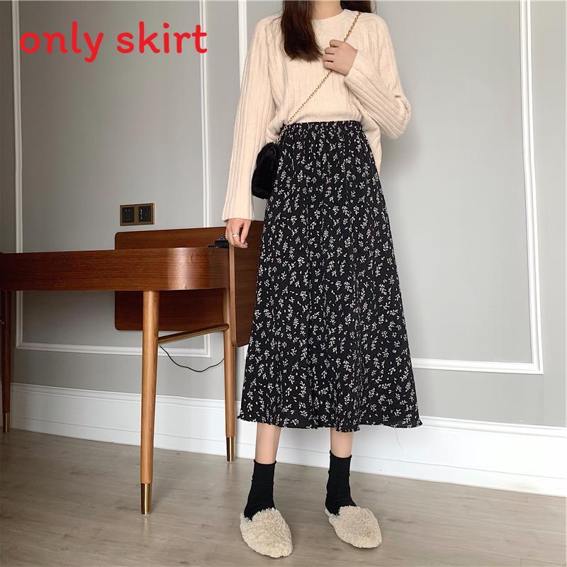 Floral A Line Midi Skirt With Splicing Polyester Fabric For Casual And Office Wear