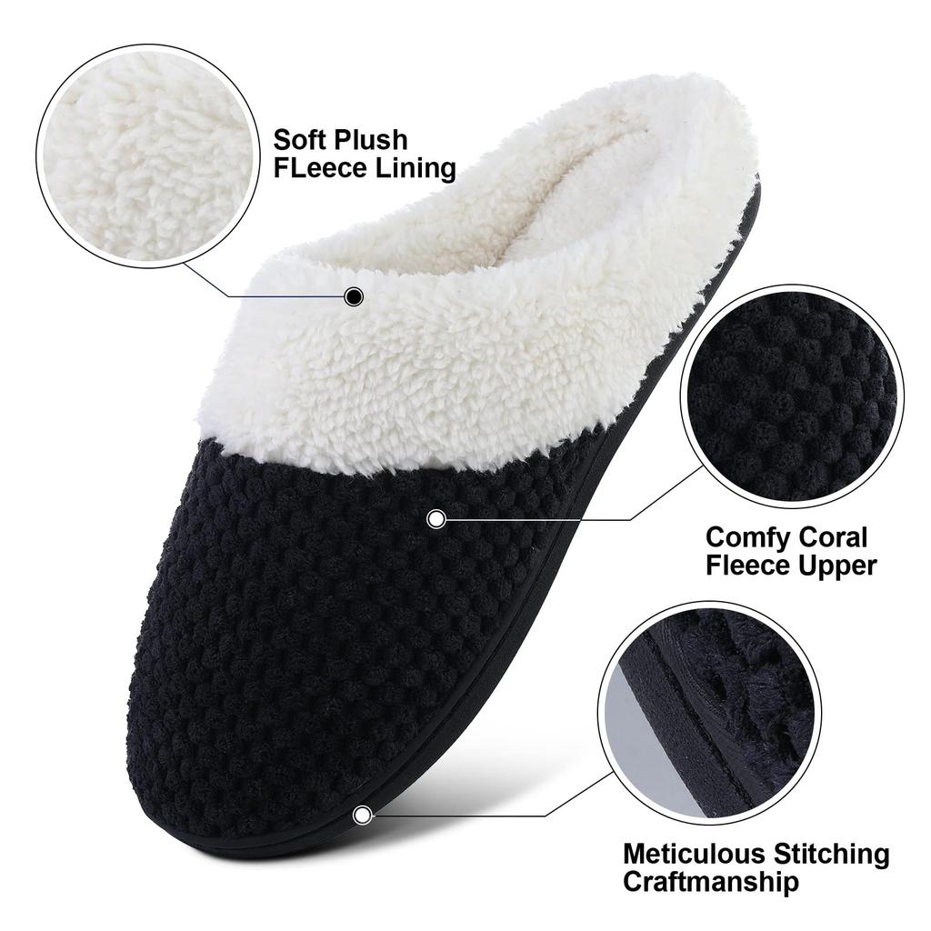 Fashion Shevalues Winter Plush Lining House Slippers For Women Fuzzy Cozy Indoor Slides Warm Non-slip Waffle Fur Unisex Cotton Slippers