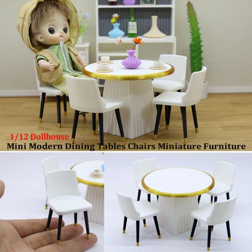 Plastikowe 1/12 Domki dla lalek Stoły jadalne Mini Krzesła do stołu jadalnego Model Akcesoria dla lalek Zabawki