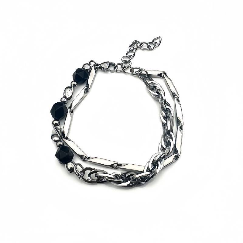 

Gage Titanium Steel Mobius Chain Bracelet With Silver Obsidian Accents For Unisex Street Style Accessory
