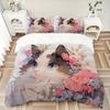 3pcs Artistic Appealing Cat & Flowers Print Bedding Set (1 Cover + 2 Pillowcases, Without Inserts), This Printed Bedding Set Is Soft and