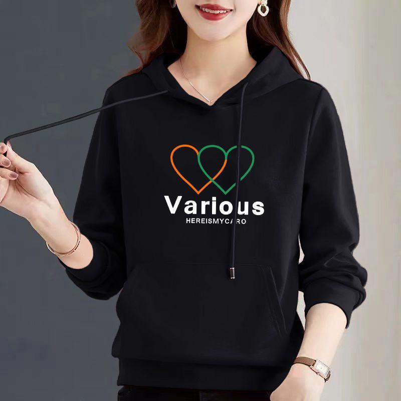 Women's Pure Cotton Bear Print Hooded Pullover Sweatshirt, Long Sleeve, Niche Design, New Spring & Autumn Style