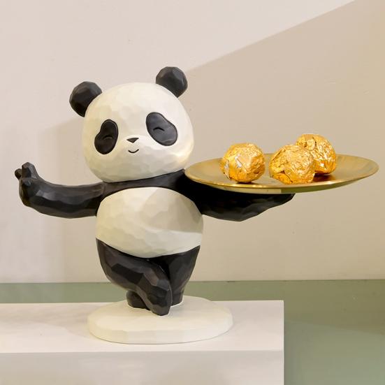 Taca do przechowywania kluczy Panda Żywica Taca do przechowywania posągów Pandy Dekoracyjna taca do przechowywania Pandy Dekoracja stołu domowego do salonu, biura, gabinetu