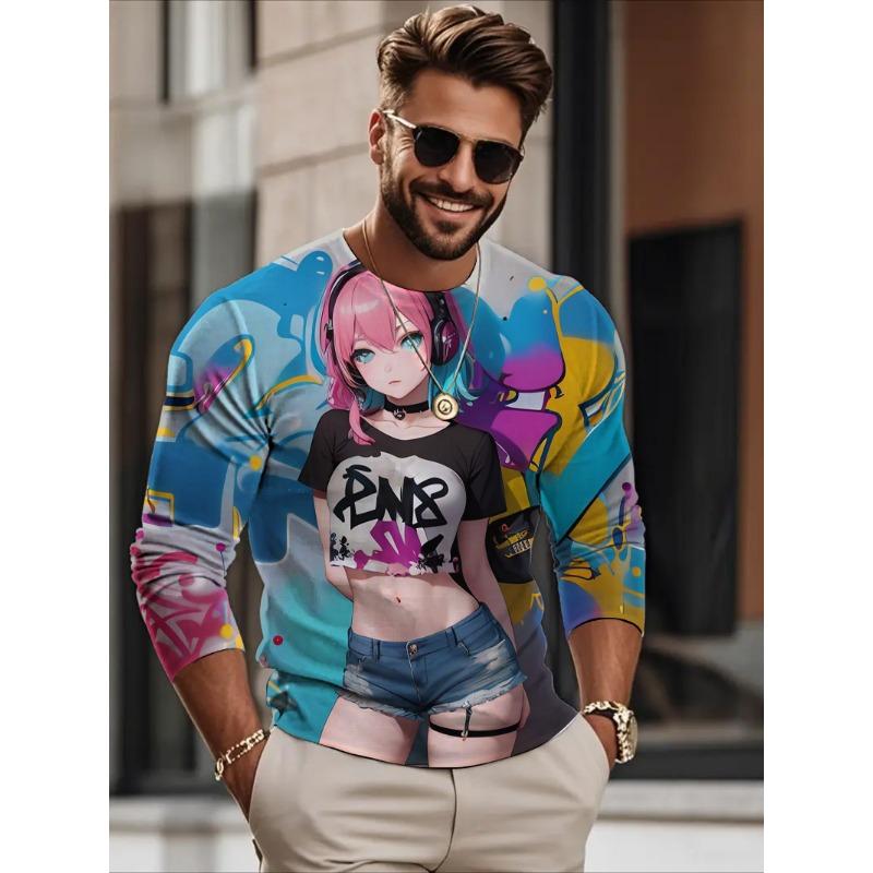 Autumn Men's Long sleeves T-shirt anime beauty sexy 3D printed casual loose Long sleeved T-shirt men's clothing tops