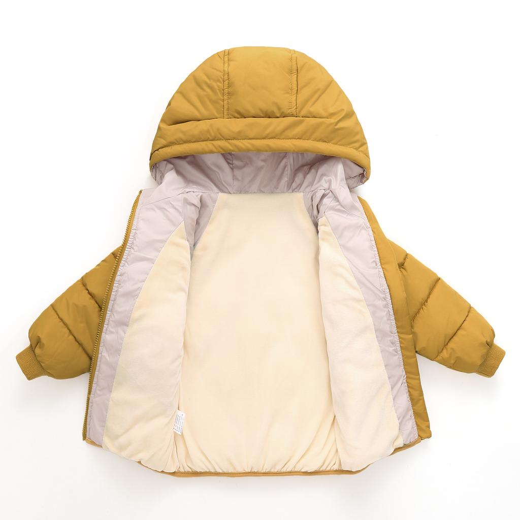 Autumn Winter Children's Hooded and Plush Thick Jacket for Boys and Girls Warm and Windproof Outerwear