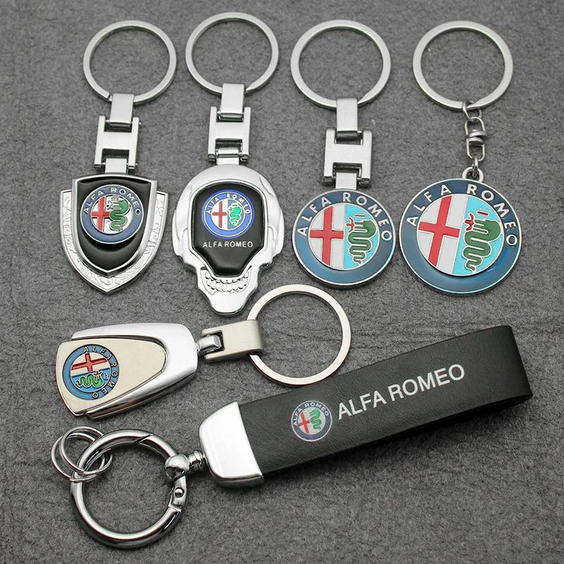 2026 Hot Sticker 1pcs 3D Metal Leather Car Styling Emblem Keychain Key Chain Rings For Alfa Romeo Accessorie Giulietta GT 159 14