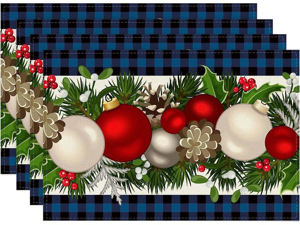 Christmas Placemat Set with Plate & Cup Insulation - Holiday Decorative Table Mats