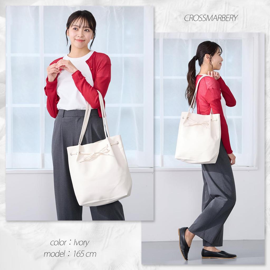Tote Bag A4 Vertical Ladies Large Capacity Cute Stylish Adult Commuting Synthetic Leather Shoulder Bag Handbag Bag Soft Vertical R63 Ivory [Cross