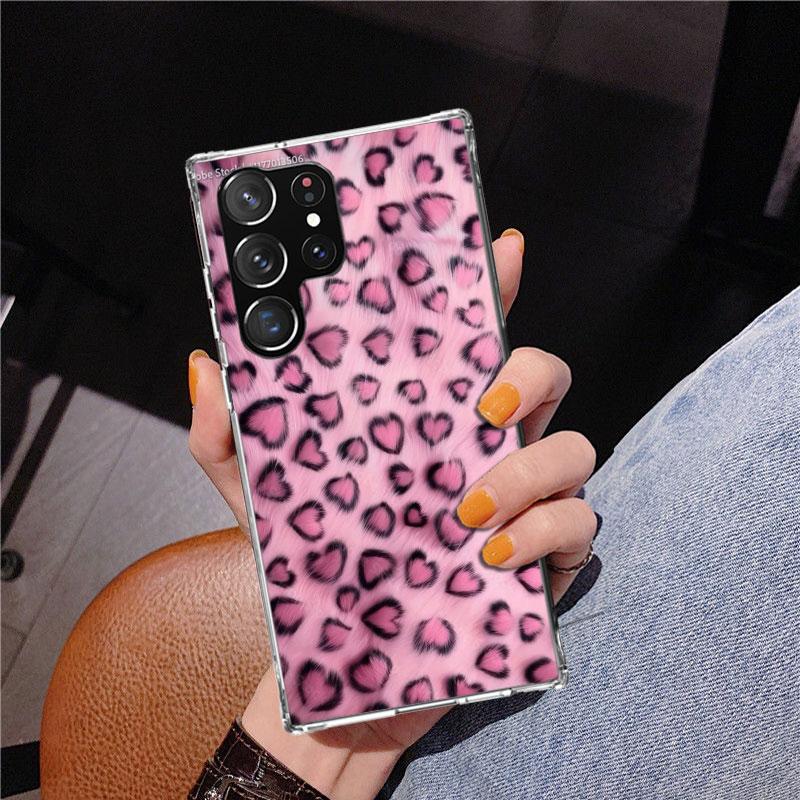 

Pink Leopard Print Phone Case For Samsung Galaxy S24 S25 Edge S26 Ultra S23 S22 S21 Plus S20 FE + Personalized Print Cover Galax Samsung S24 Ultra