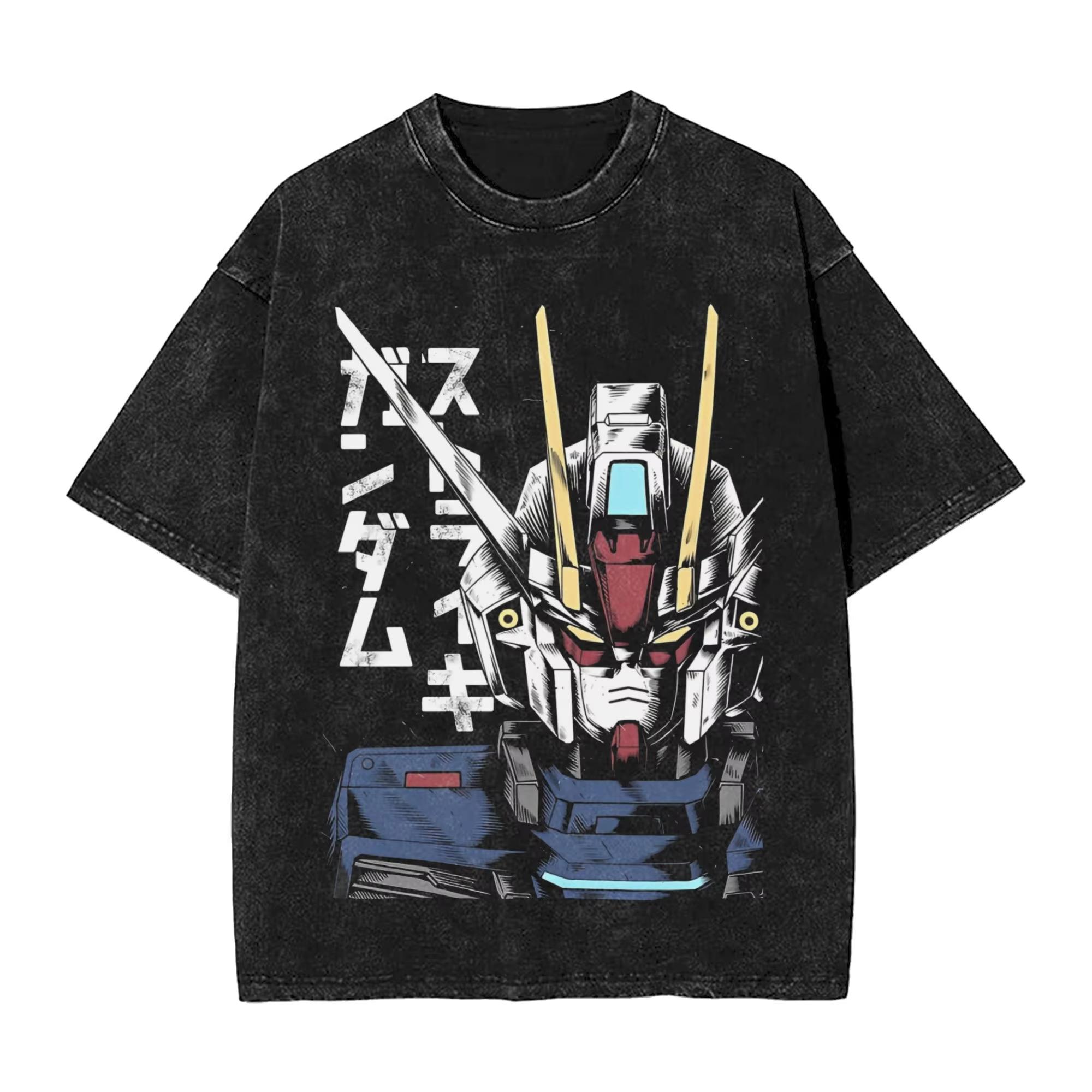 

Anime Mobile Suit Gundam Harajuku Washed Vintage Vintage T-Shirt Cotton Men Streetwear Oversized Women Short Sleeve S