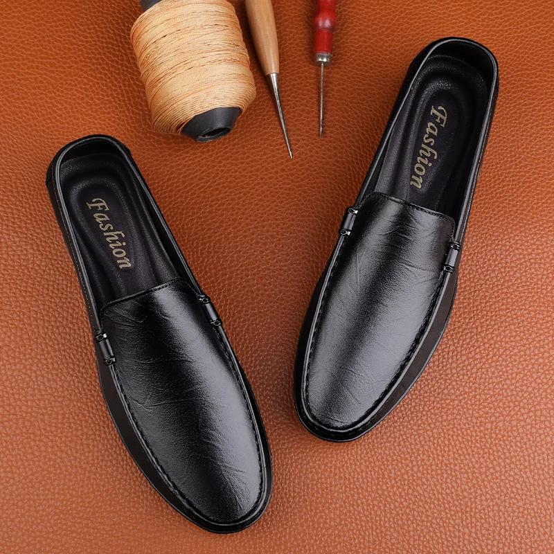 Fashion High Quality Leather Mens Casual Low Shoes Slip-On Loafers Breathable Lightweight Business Shoes Fashion Male Walking Moccasins