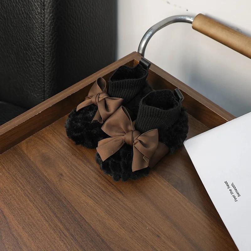 

2024 New Winter Girls Cotton Boots Fashion Ankle Versatile Children Causal Socks Shoes Classic Simple Bowknot Kids Short Boots 21 чёрный