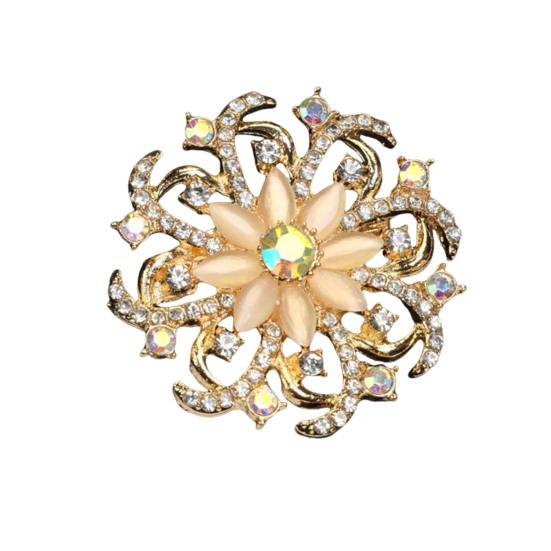 Brooch Retro Style Flower Plant Design Suit Lapel Pin with Faux Opal Inlaid Sweaters Collars Hats Bags Coats Scarves Badge Outfit Accessory