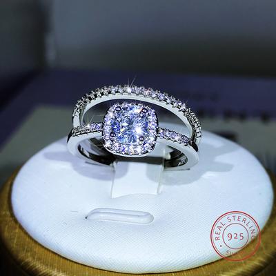 New Small Couple Ring  Sterling Silver Popular Fashion Four-Claw Zircon Ring Two-Piece For Ladies Party Birthday Jewelry Gift