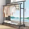 Extra Thick Double Rod Mobile Clothes Rack for Home and Dormitory