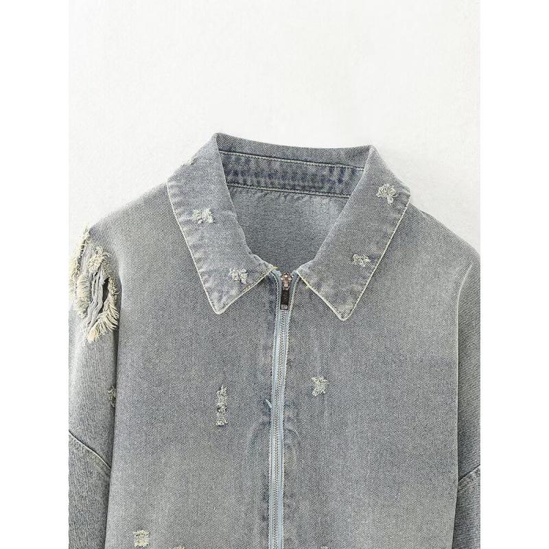 2025 Summer European & American Retro Women's Distressed Denim Jacket