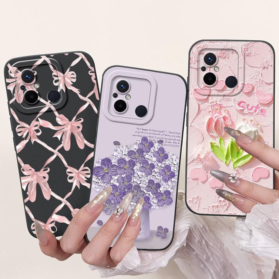 For Xiaomi Redmi 12C 11A 4G Phone Case Redmi 12 4G Poco C55 Back Cover Soft Liquid Silicone Pnada Rabbit Flower Cute Fundas