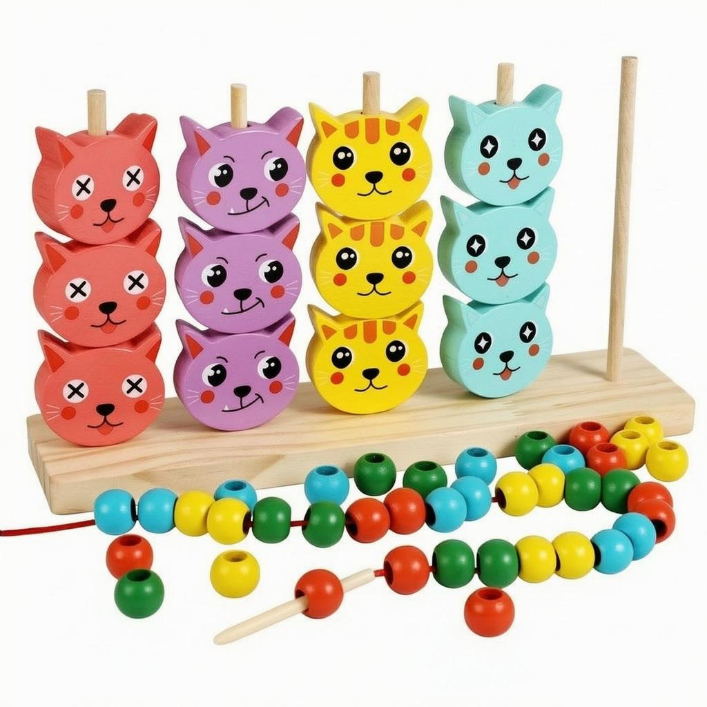 Developmental Cat Stacking Blocks Fine Motor Toy with Hand-Eye