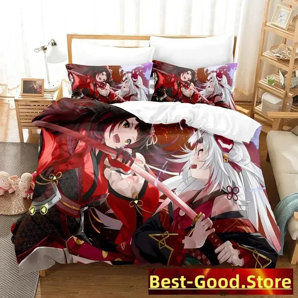 Kawaii Nakiri Ayame Tryckt Sängset Påslakan Örngott Sängkläder Sänglinne Lakan Täcke Full Queen King Size
