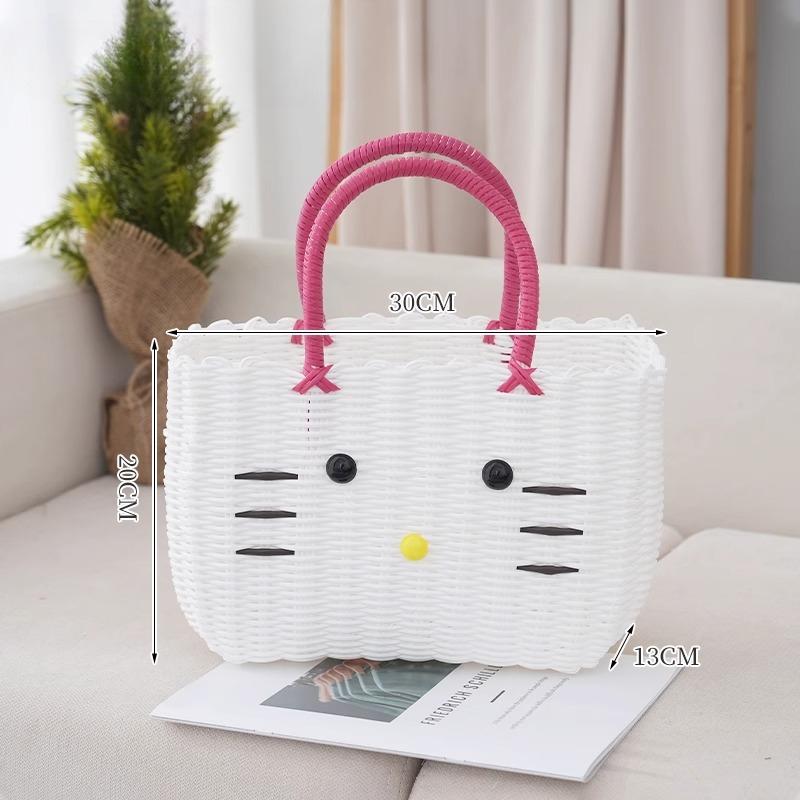 Cute Cat PVC Woven Bag Large Capacity Organizer Bath Shopping Basket Portable Baskets with Handles Beach Bag Vegetable Basket