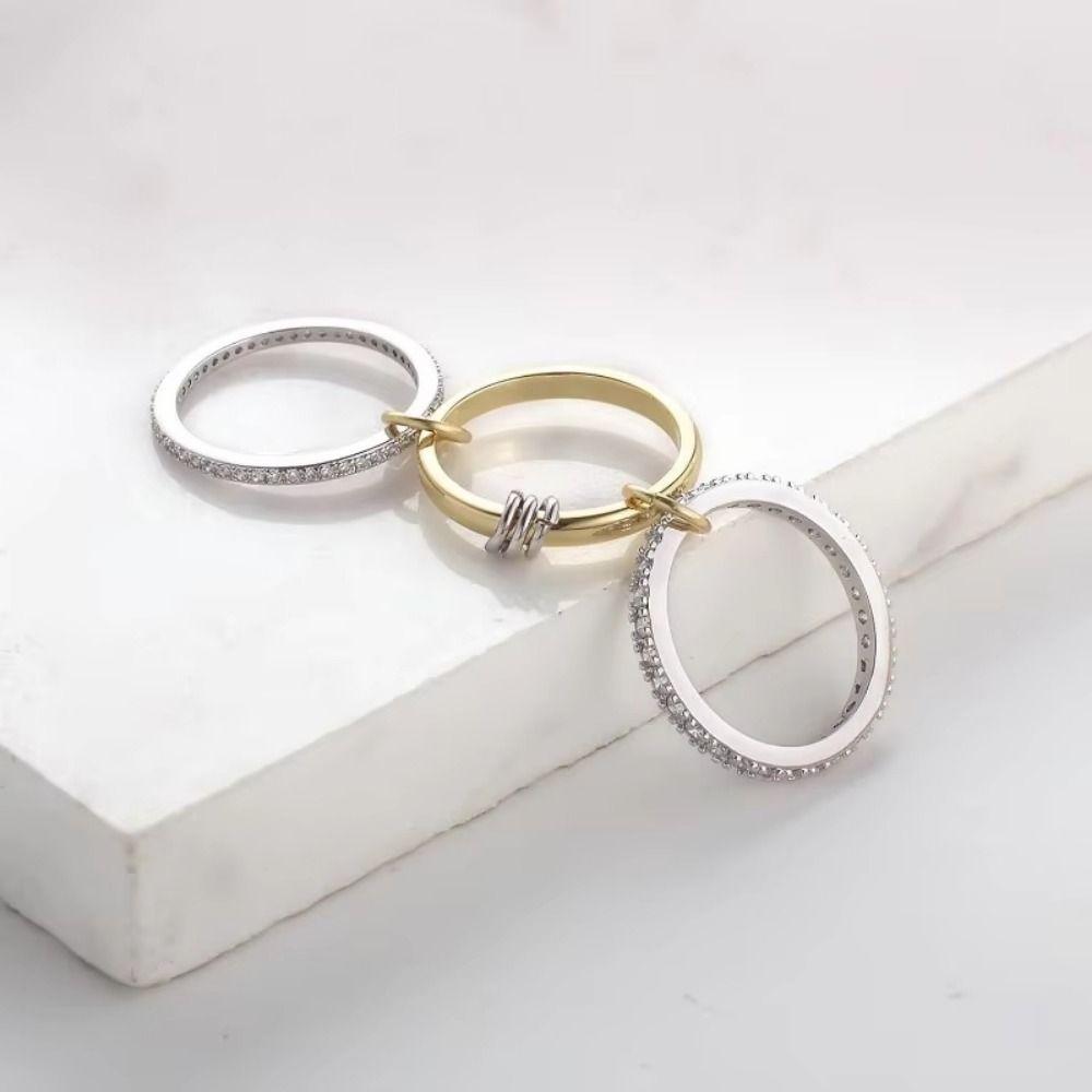 Three Layered Ring Stackable Rings Metal Multi-Link Connected Rings Geometric Knuckle Ring  Women
