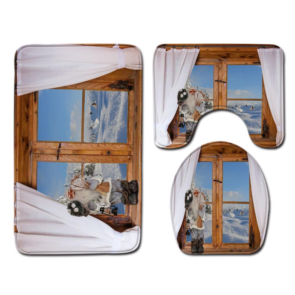 Christmas Toilet Three-Piece Floor Mat Bathroom Three-Piece Carpet Doormat