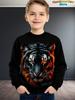 Boys Wolf Print Long Sleeve Crew Neck Sweatshirt Soft Breathable Casual Wear Outdoor Activities Autumn Essential Clothing Hoodie