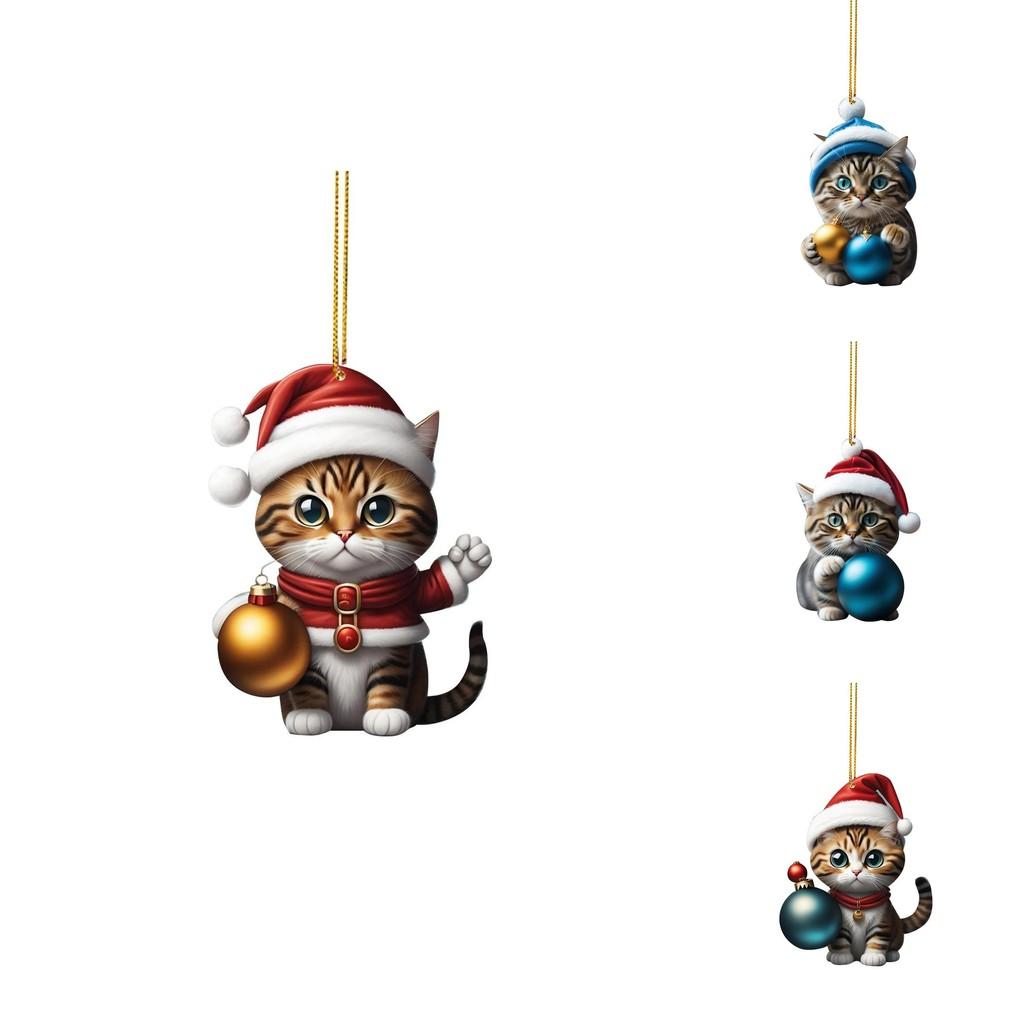 Charmantes Acryl-Cartoon-Katzen-Weihnachtsbaumornament für fröhliche Heimdekoration