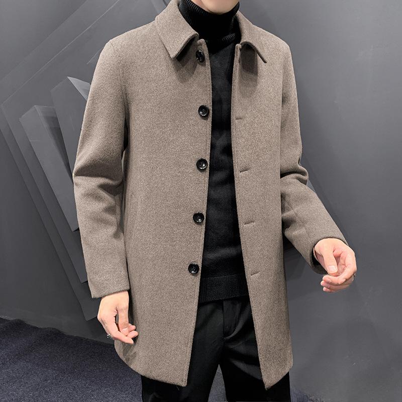 Autumn and Winter Woolen Coat Medium and Long Korean Version Thickened Trendy Coat Handsome Cotton Wool Trench Coat