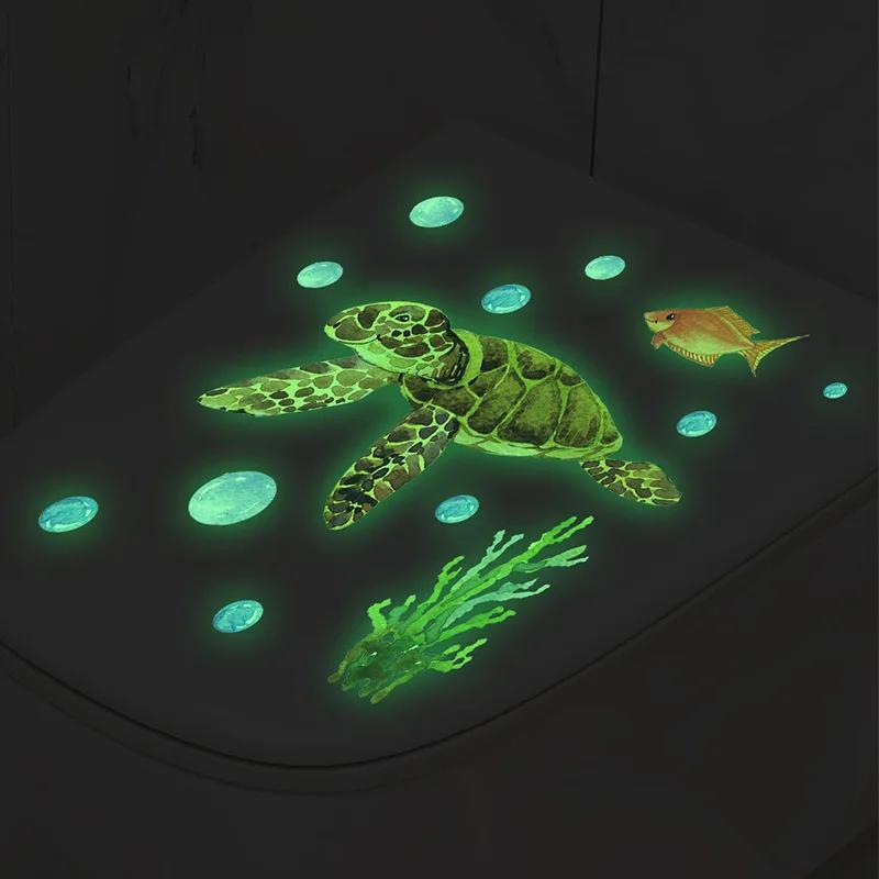 Cartoon Luminous Fish Bubble Underwater World Children Toilet Stickers Bathroom Home Decoration Wall Stickers Self-adhesive